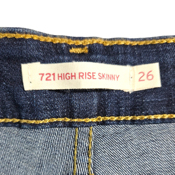 EUC Levi's 721 High Rise Slim Skinny Jeans Sz. 26x28 Blue Story Dark Wash - Picture 6 of 12